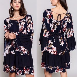 POL Large Floral Print Long Sleeve Dress